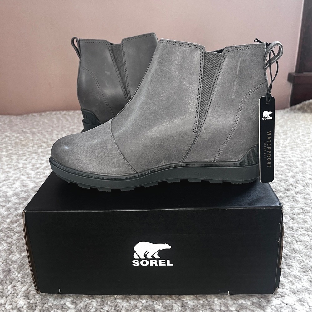 NWT Sorel Evie II Zip Womens Ankle Boots Size 7 Quarry Grey Leather Waterproof‎